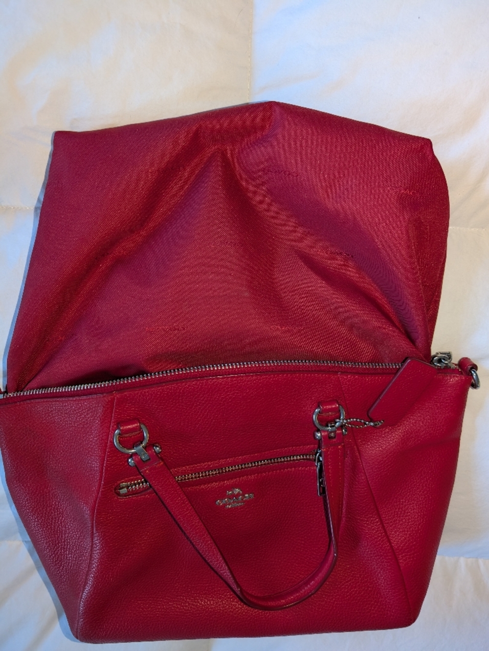 Coach Prairie 2-Way Cherry Red Pebbled Leather Handbag - Picture 13 of 15
